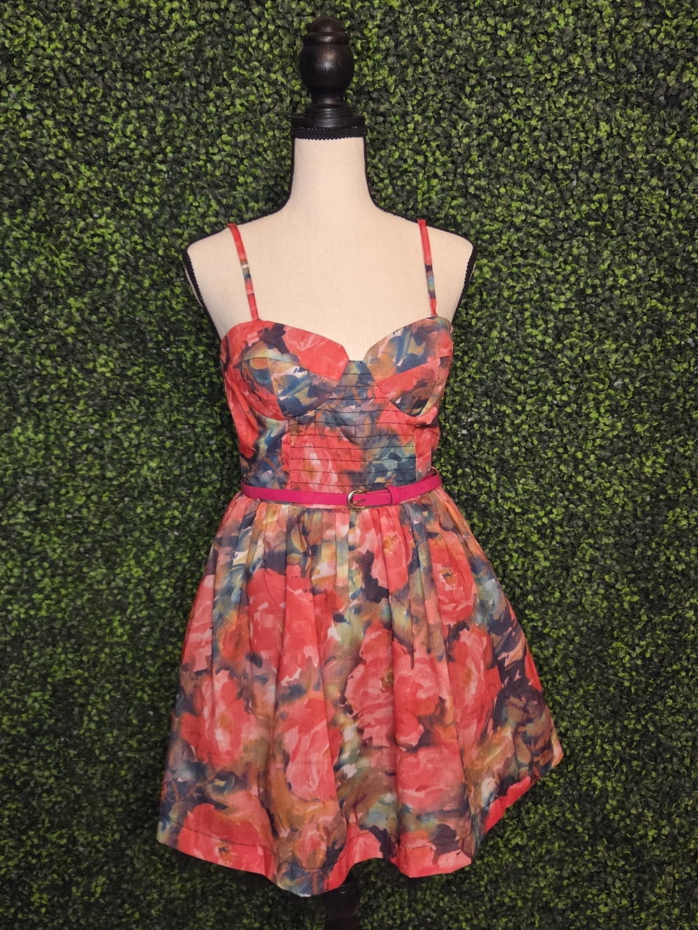 Sans Souci Floral Mini Dress in Pink And Green Bustier Top